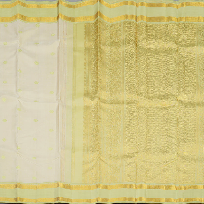 Hayagrivas Handloom Half-White Kanjivaram Silk Saree with Pista Green Border BE682-SBS