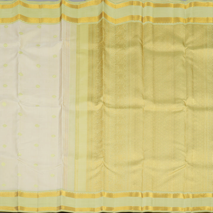 Hayagrivas Handloom Half-White Kanjivaram Silk Saree with Pista Green Border BE682-SBS