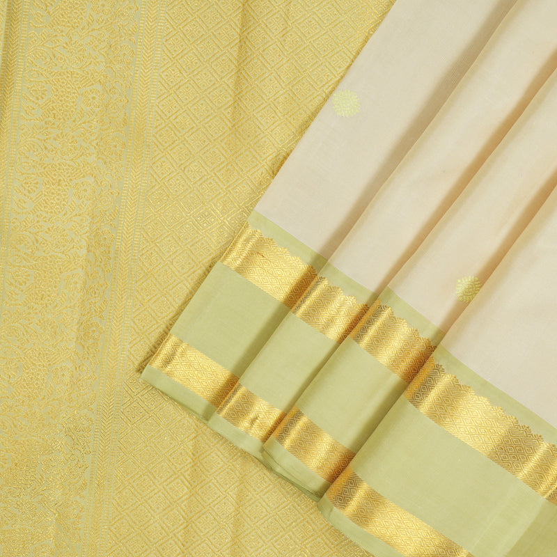 Hayagrivas Handloom Half-White Kanjivaram Silk Saree with Pista Green Border BE682-SBS