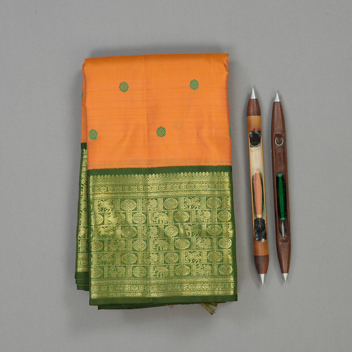 Hayagrivas Handloom Orange Kanjivaram Silk Saree with Mehandi Green Border BE692-SBS