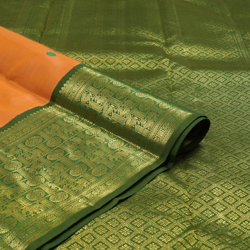 Hayagrivas Handloom Orange Kanjivaram Silk Saree with Mehandi Green Border BE692-SBS