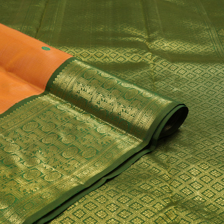 Hayagrivas Handloom Orange Kanjivaram Silk Saree with Mehandi Green Border BE692-SBS