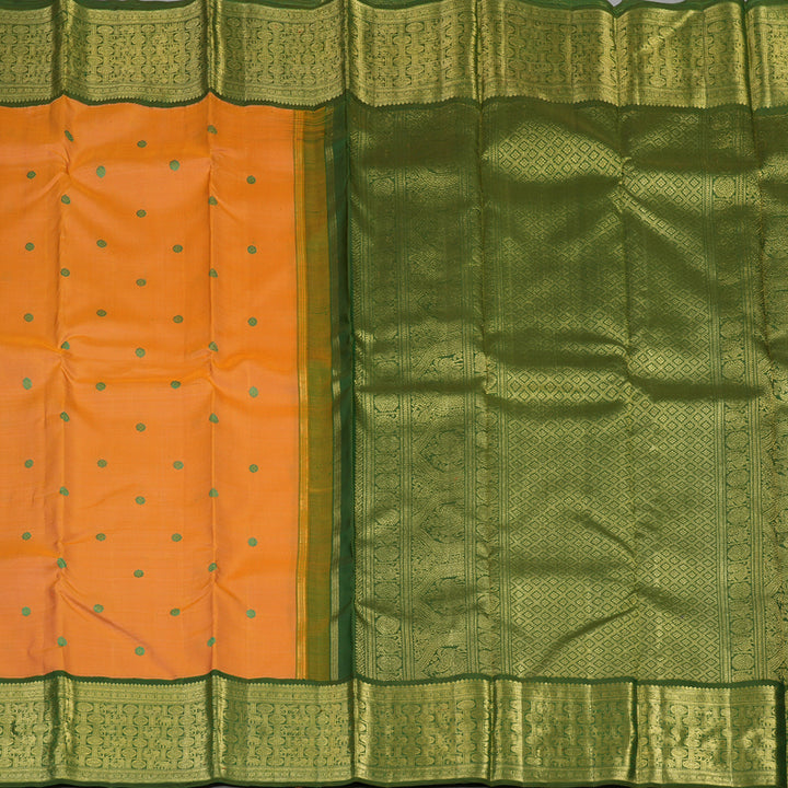 Hayagrivas Handloom Orange Kanjivaram Silk Saree with Mehandi Green Border BE692-SBS