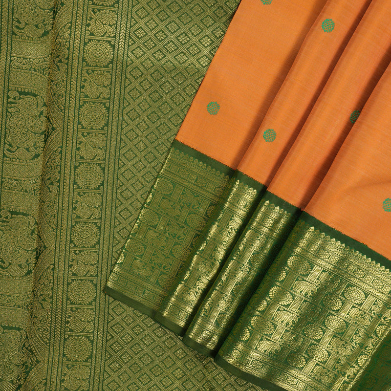 Hayagrivas Handloom Orange Kanjivaram Silk Saree with Mehandi Green Border BE692-SBS