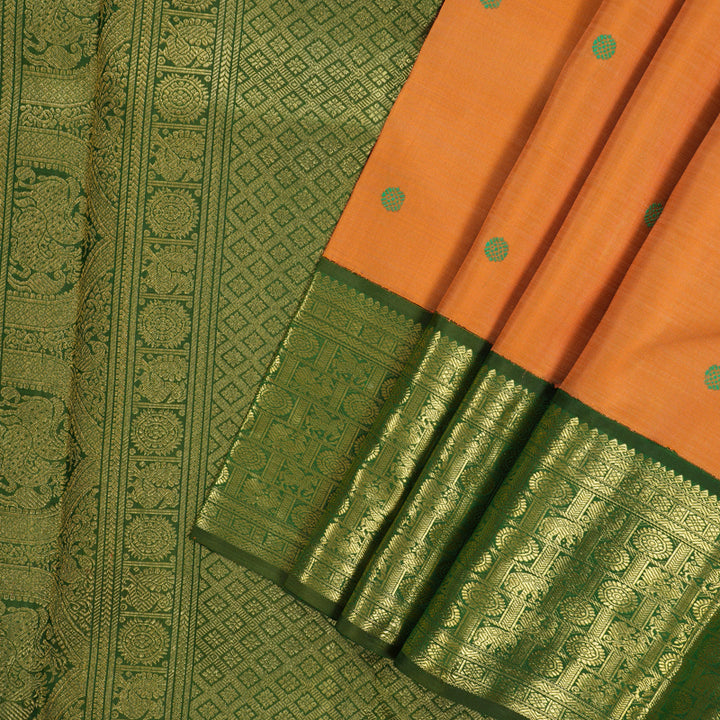 Hayagrivas Handloom Orange Kanjivaram Silk Saree with Mehandi Green Border BE692-SBS
