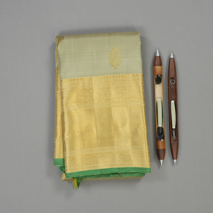 Hayagrivas Handloom Greyish-Green Kanjivaram Silk Saree with Sandal Border BE700-SBS