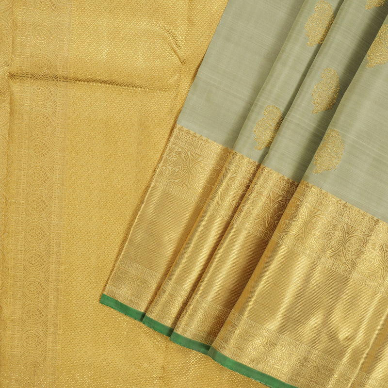 Hayagrivas Handloom Greyish-Green Kanjivaram Silk Saree with Sandal Border BE700-SBS