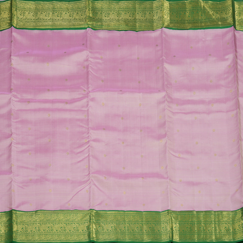 Hayagrivas Handloom Lotus Pink Ten Yards Silk Madisar with Dark Green Border BE701-SBS