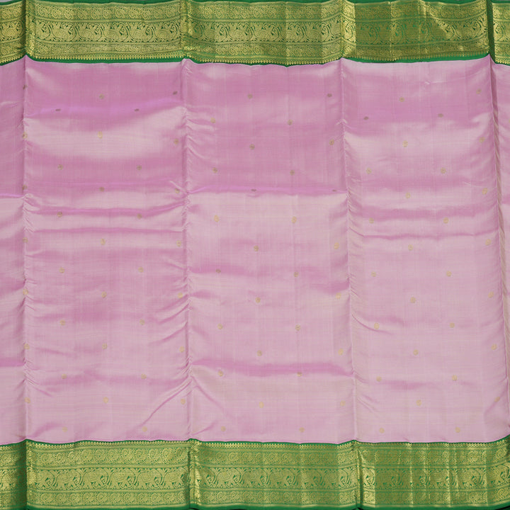 Hayagrivas Handloom Lotus Pink Ten Yards Silk Madisar with Dark Green Border BE701-SBS