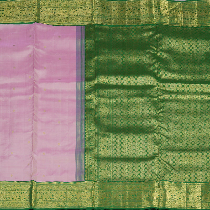 Hayagrivas Handloom Lotus Pink Ten Yards Silk Madisar with Dark Green Border BE701-SBS