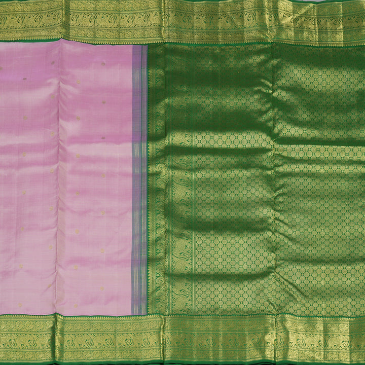 Hayagrivas Handloom Lotus Pink Ten Yards Silk Madisar with Dark Green Border BE701-SBS