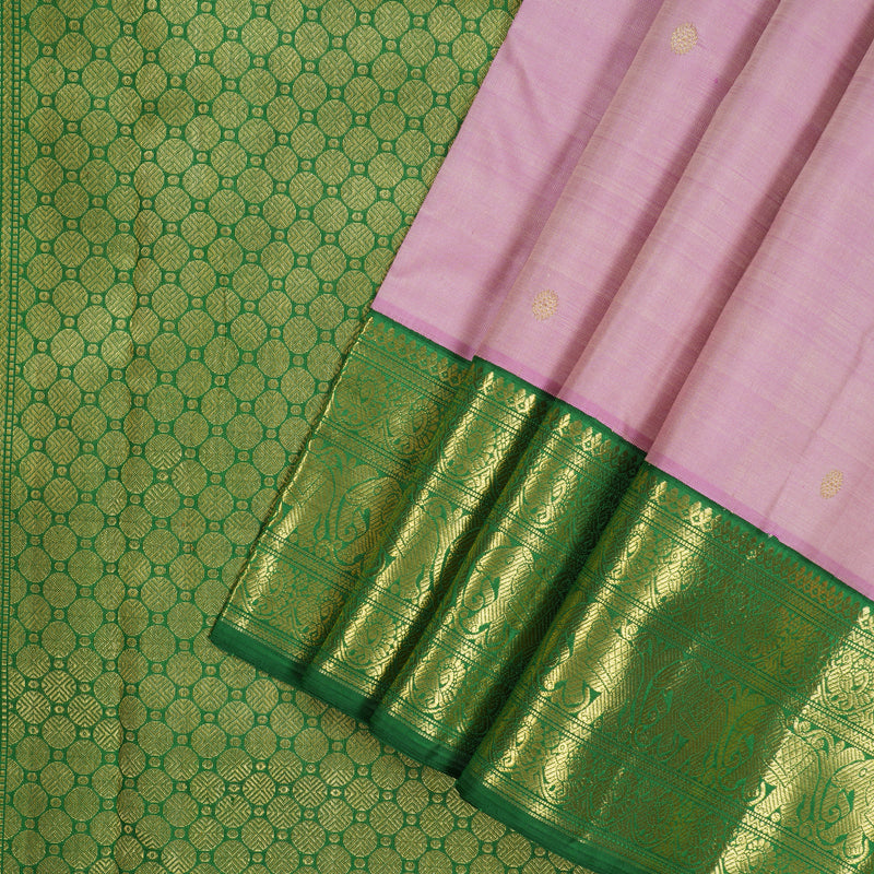Hayagrivas Handloom Lotus Pink Ten Yards Silk Madisar with Dark Green Border BE701-SBS