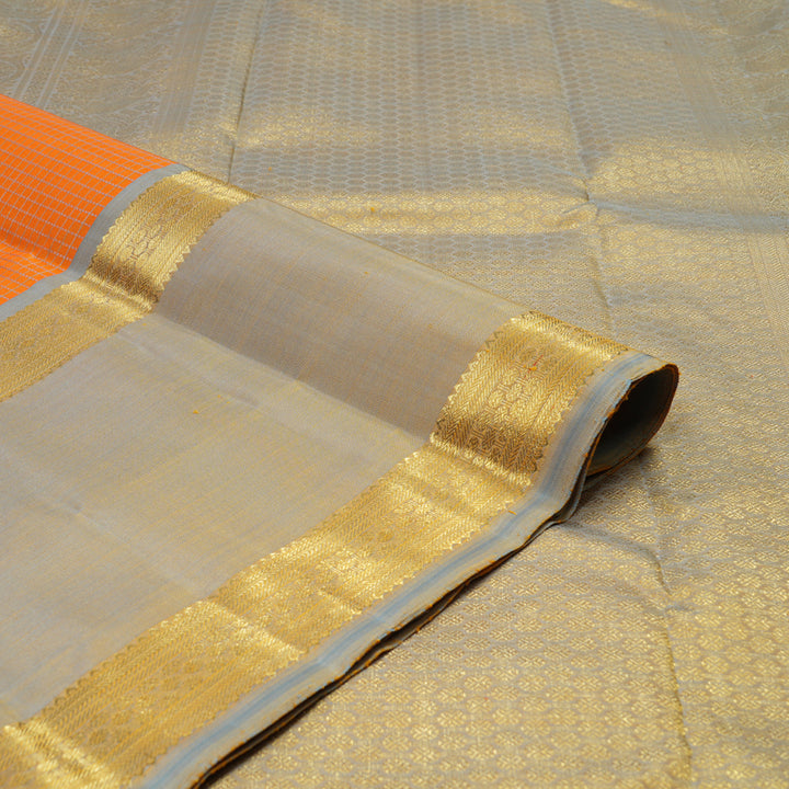 Hayagrivas Handloom Orange Kanjivaram Silk Saree with Grey Border BE704-SBS
