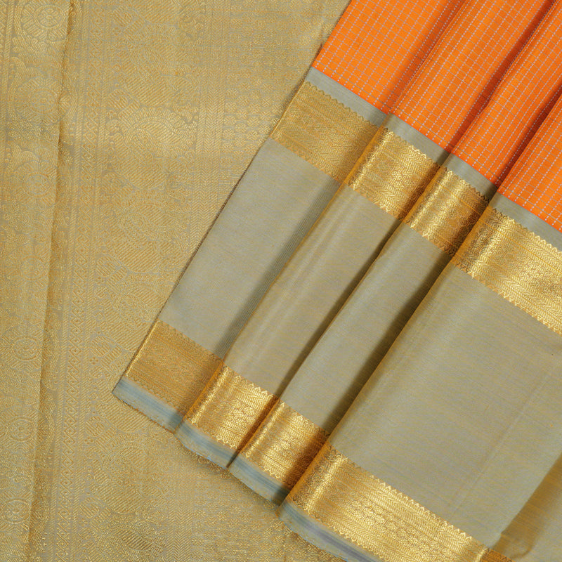Hayagrivas Handloom Orange Kanjivaram Silk Saree with Grey Border BE704-SBS