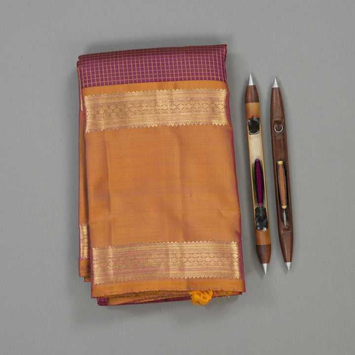 Hayagrivas Handloom Purple Kanjivaram Silk Saree with Golden Orange Border BE709-SBS