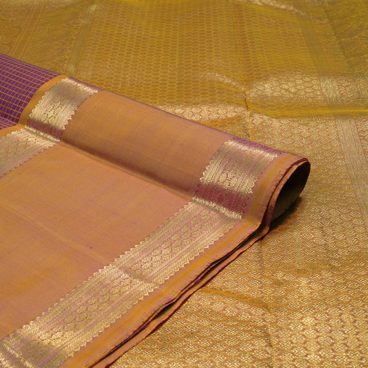 Hayagrivas Handloom Purple Kanjivaram Silk Saree with Golden Orange Border BE709-SBS
