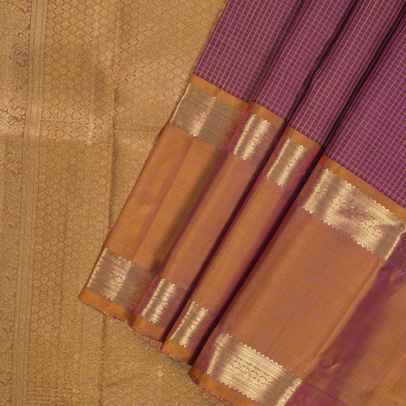 Hayagrivas Handloom Purple Kanjivaram Silk Saree with Golden Orange Border BE709-SBS