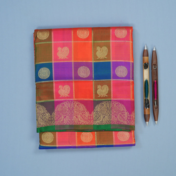 Hayagrivas Handloom Multicolour Checks Ten Yards Silk Saree BE711-SBS