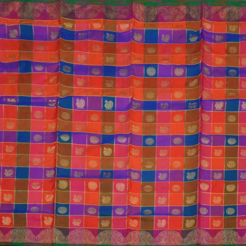 Hayagrivas Handloom Multicolour Checks Ten Yards Silk Saree BE711-SBS