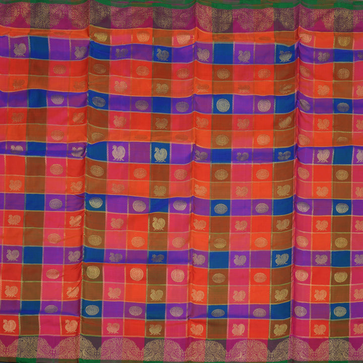 Hayagrivas Handloom Multicolour Checks Ten Yards Silk Saree BE711-SBS