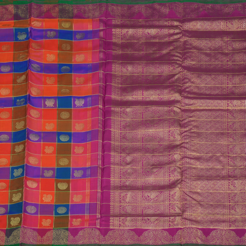 Hayagrivas Handloom Multicolour Checks Ten Yards Silk Saree BE711-SBS