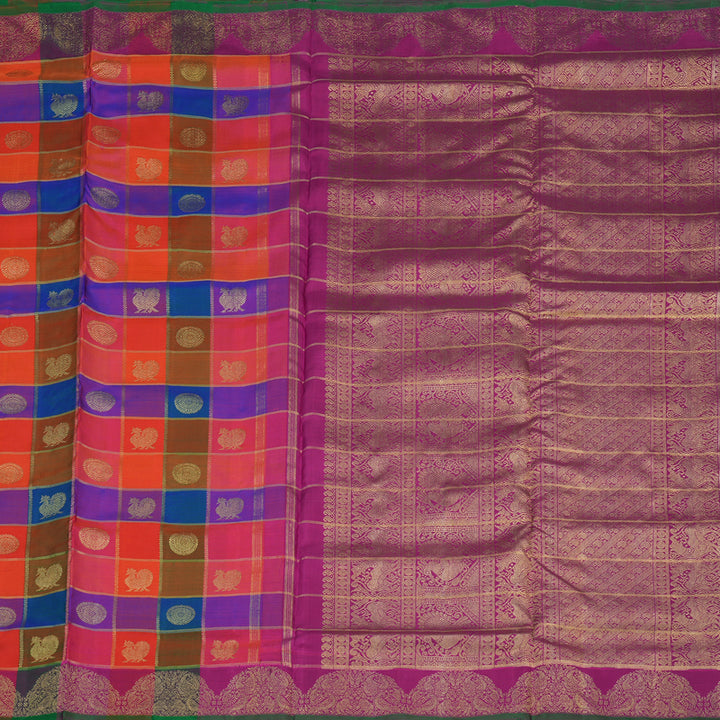 Hayagrivas Handloom Multicolour Checks Ten Yards Silk Saree BE711-SBS