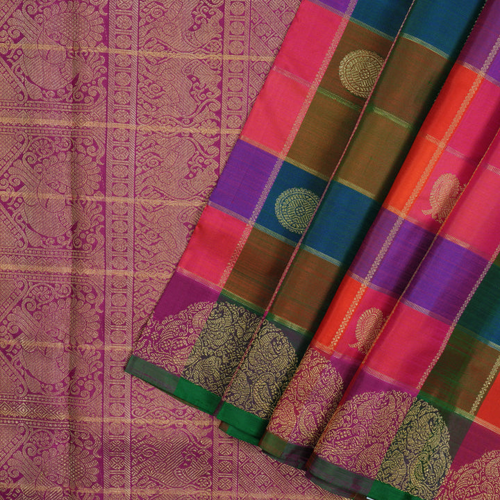 Hayagrivas Handloom Multicolour Checks Ten Yards Silk Saree BE711-SBS