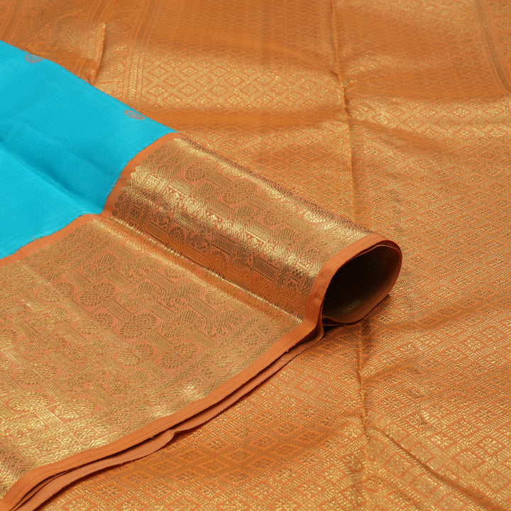 Hayagrivas Handloom Sky Blue Kanjivaram Silk Saree with Mild Orange Border BE712-SBS