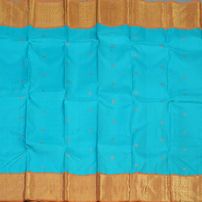 Hayagrivas Handloom Sky Blue Kanjivaram Silk Saree with Mild Orange Border BE712-SBS