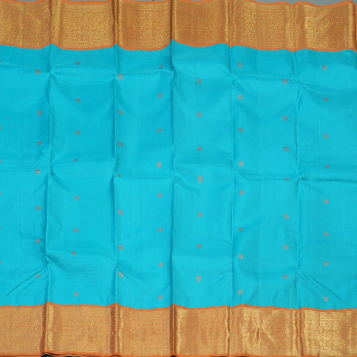 Hayagrivas Handloom Sky Blue Kanjivaram Silk Saree with Mild Orange Border BE712-SBS