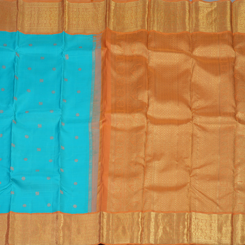 Hayagrivas Handloom Sky Blue Kanjivaram Silk Saree with Mild Orange Border BE712-SBS