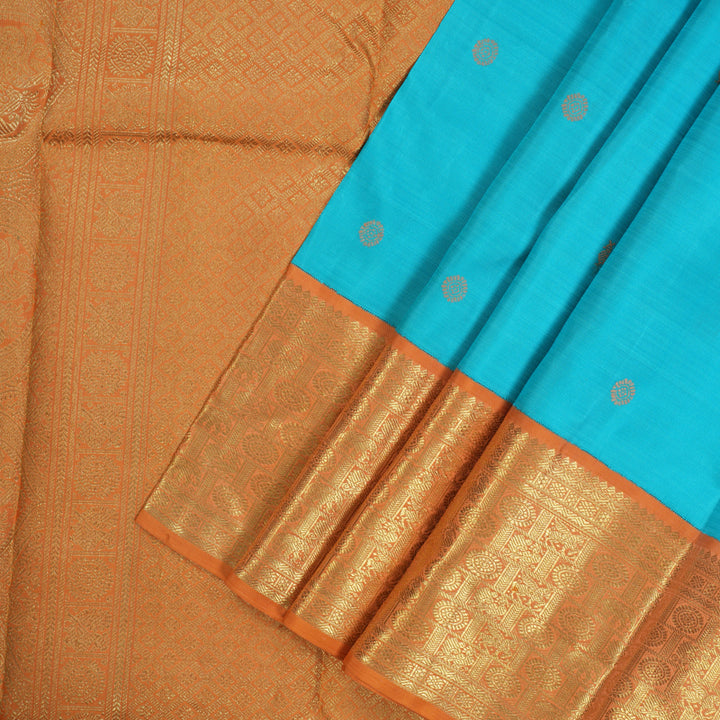 Hayagrivas Handloom Sky Blue Kanjivaram Silk Saree with Mild Orange Border BE712-SBS