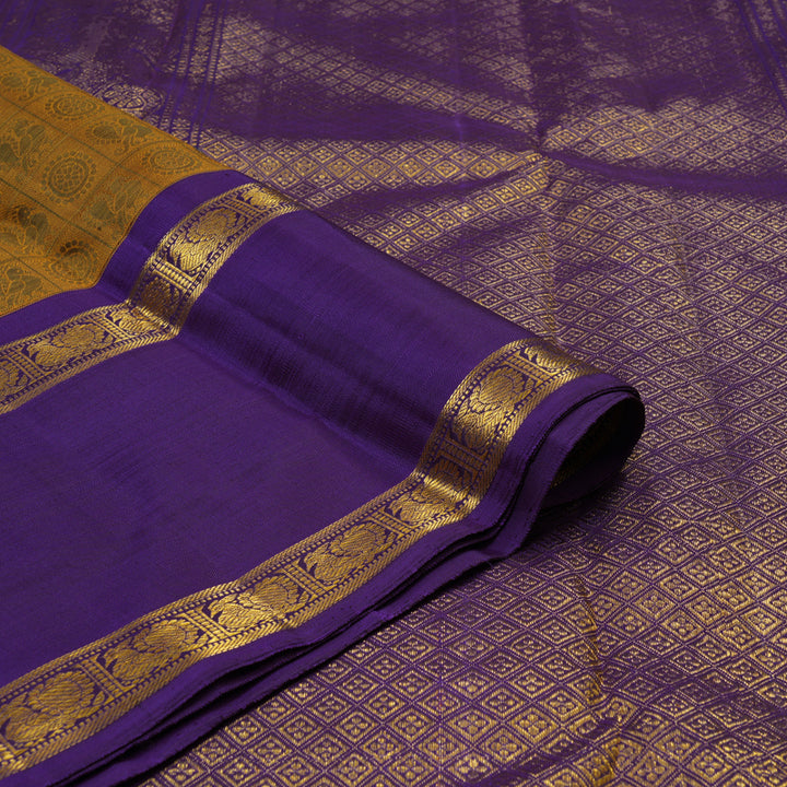 Hayagrivas Handloom Honey Mustard Kanjivaram Silk Saree with Violet Border BE713-SBS
