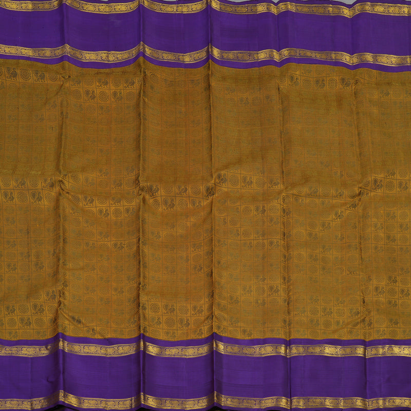 Hayagrivas Handloom Honey Mustard Kanjivaram Silk Saree with Violet Border BE713-SBS