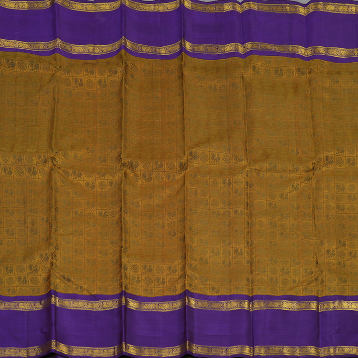 Hayagrivas Handloom Honey Mustard Kanjivaram Silk Saree with Violet Border BE713-SBS