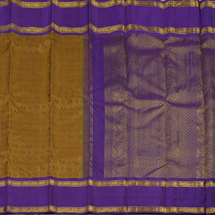 Hayagrivas Handloom Honey Mustard Kanjivaram Silk Saree with Violet Border BE713-SBS