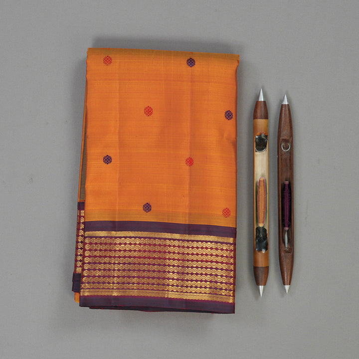 Hayagrivas Handloom Orange Kanjivaram Silk Saree with Wine Purple Border BE721-SBS