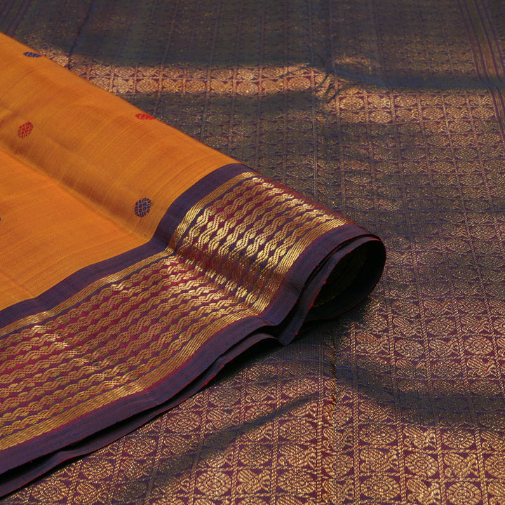 Hayagrivas Handloom Orange Kanjivaram Silk Saree with Wine Purple Border BE721-SBS