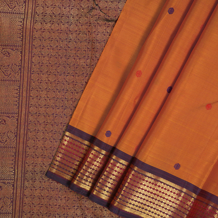 Hayagrivas Handloom Orange Kanjivaram Silk Saree with Wine Purple Border BE721-SBS
