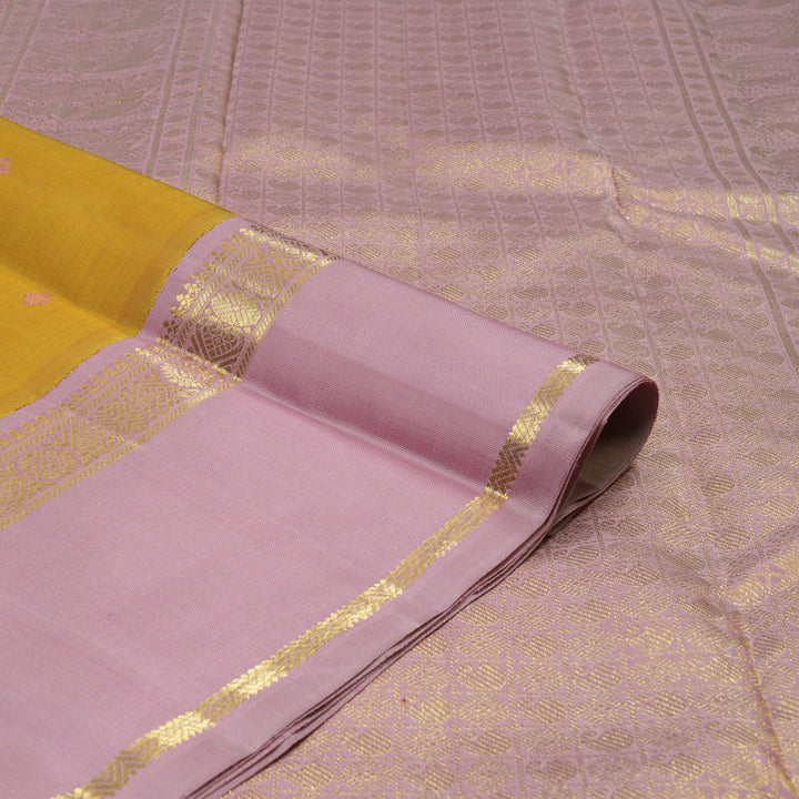 Hayagrivas Handloom Mango Yellow Kanjivaram Silk Saree with Lavendar Pink Border BE725-SBS