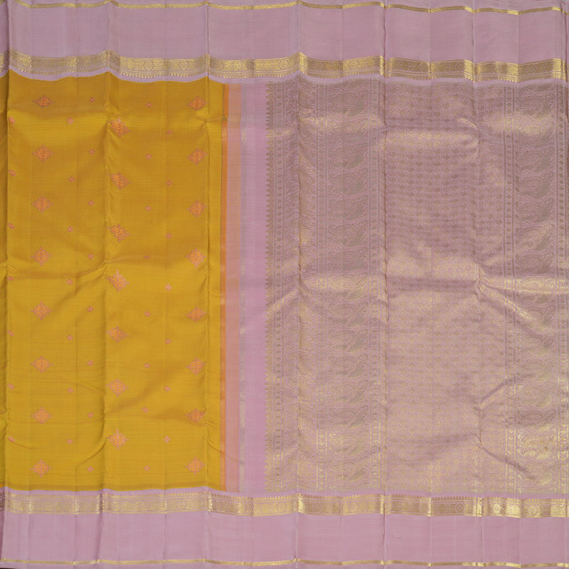 Hayagrivas Handloom Mango Yellow Kanjivaram Silk Saree with Lavendar Pink Border BE725-SBS