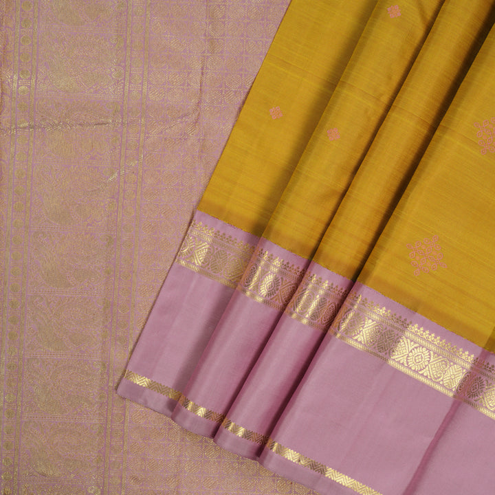 Hayagrivas Handloom Mango Yellow Kanjivaram Silk Saree with Lavendar Pink Border BE725-SBS