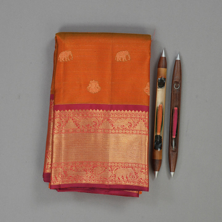 Hayagrivas Handloom Fanta Orange Kanjivaram Silk Saree with Red Border BE726-SBS