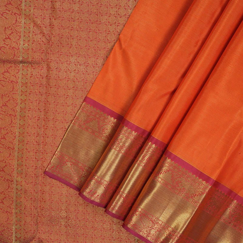 Hayagrivas Handloom Fanta Orange Kanjivaram Silk Saree with Red Border BE726-SBS