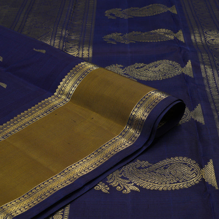 Hayagrivas Handloom Navy Blue Kanjivaram Silk Saree with Mehandi Green Border BE727-SBS