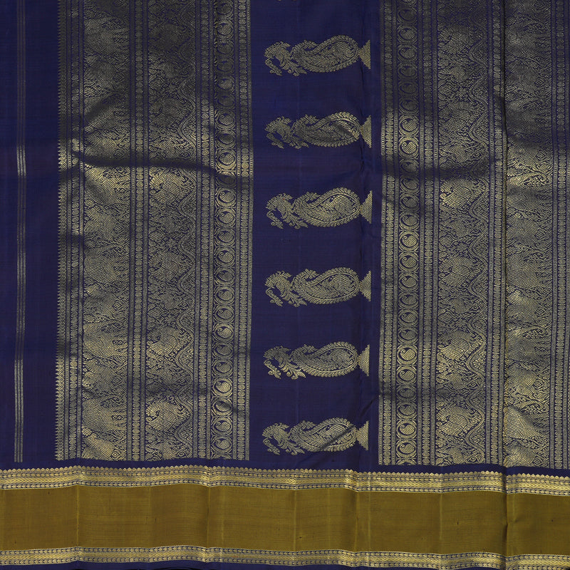 Hayagrivas Handloom Navy Blue Kanjivaram Silk Saree with Mehandi Green Border BE727-SBS