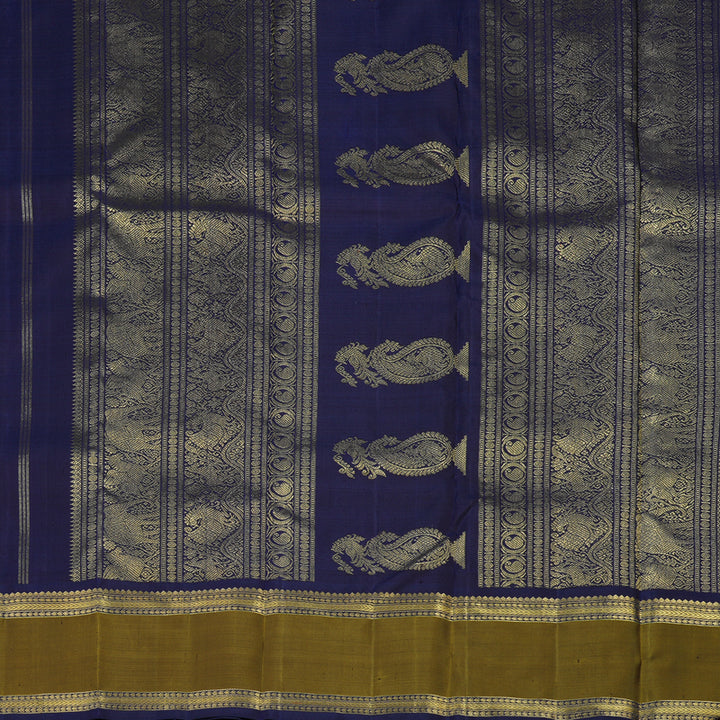 Hayagrivas Handloom Navy Blue Kanjivaram Silk Saree with Mehandi Green Border BE727-SBS