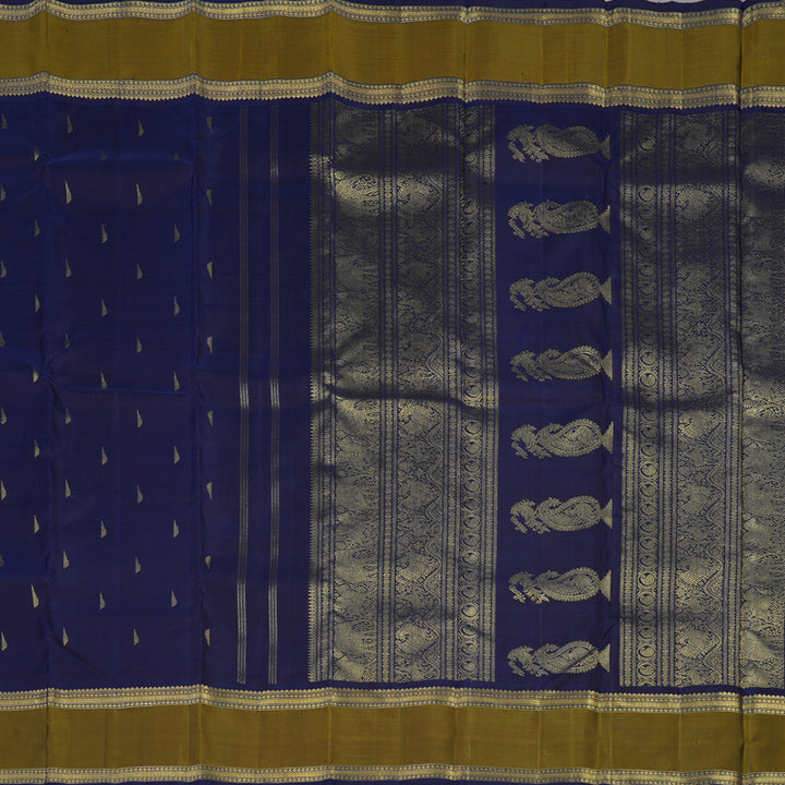 Hayagrivas Handloom Navy Blue Kanjivaram Silk Saree with Mehandi Green Border BE727-SBS