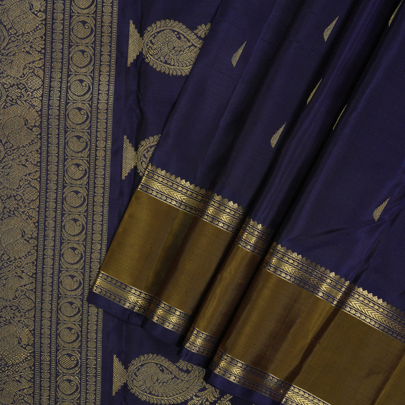 Hayagrivas Handloom Navy Blue Kanjivaram Silk Saree with Mehandi Green Border BE727-SBS