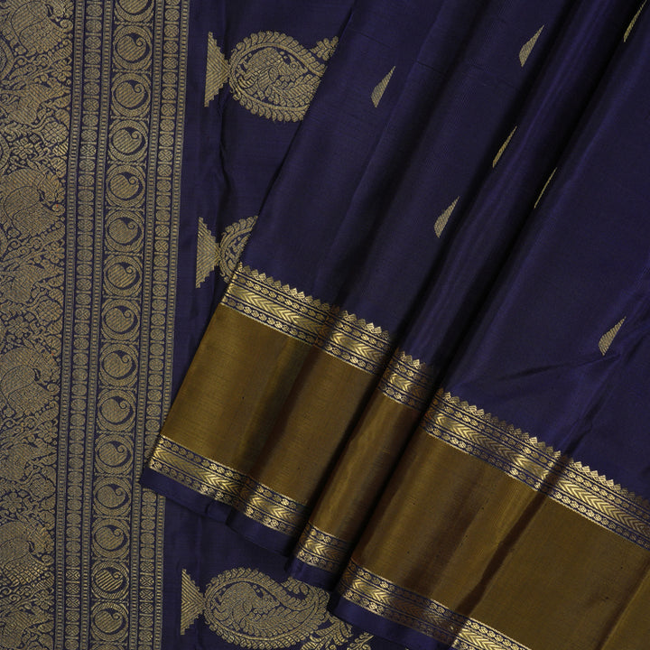 Hayagrivas Handloom Navy Blue Kanjivaram Silk Saree with Mehandi Green Border BE727-SBS